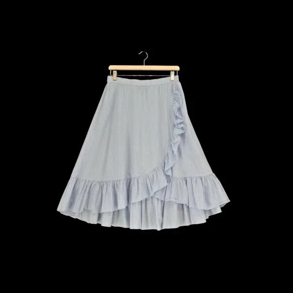 Jill Stuart Blue White Striped Cotton Skirt S8 Nautical - Picture 6 of 11